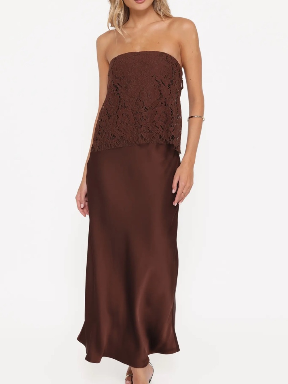 NWT Petal and Pup Lelita Strapless Maxi Dress Small Brown